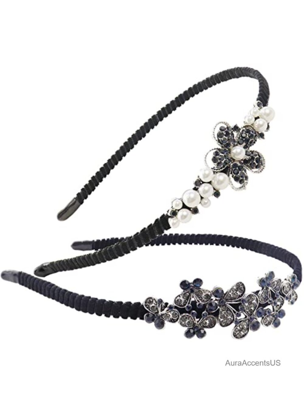 Rhinestone Crystal Headbands Set Butterfly Flower Pearl Hair Accessories
